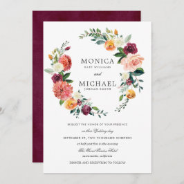 Rustic Bloom | Autumn Floral Wreath bruiloft Kaart