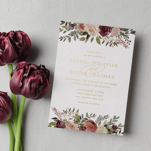 Rustic Bloom Bruiloft Folie Uitnodiging