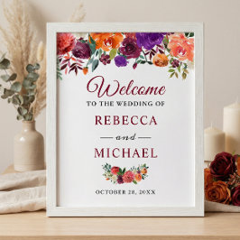 Rustic Bloom Burgundy Flowers Weddenschap Welkomst Poster