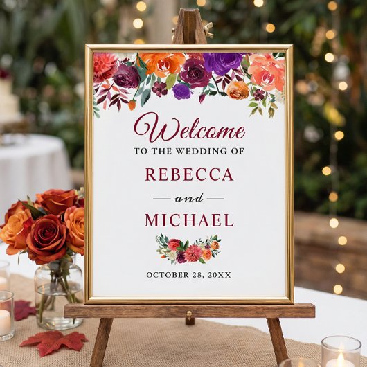 Rustic Bloom Burgundy Flowers Weddenschap Welkomst Poster