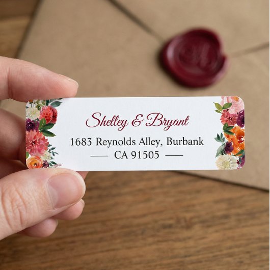 Rustic Bloom Burgundy Red Oranje Floral Etiket