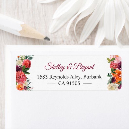 Rustic Bloom Burgundy Red Oranje Floral Etiket (Insitu)