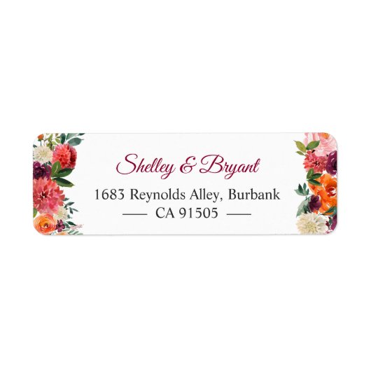 Rustic Bloom Burgundy Red Oranje Floral Etiket (Voorkant)