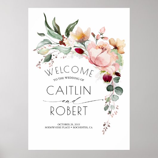 Rustic Bloom Cascading Flowers Fall Wedding Poster (Voorkant)