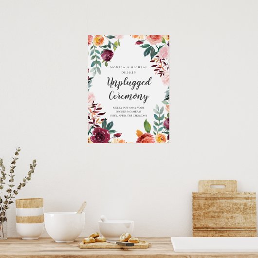 Rustic Bloom Chic Unplugged Wedding Ceremony Sign Poster (Keuken)