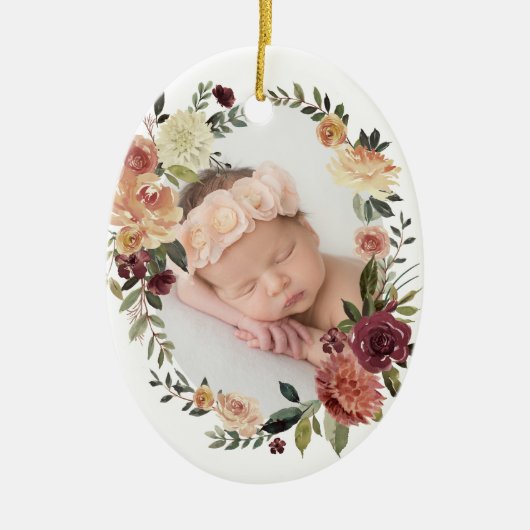 Rustic Bloom eerste kerstfoto Keramisch Ornament (Voorkant)