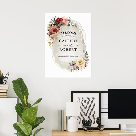 Rustic Bloom Elegant Fall Wedding Poster (Thuiskantoor)
