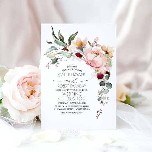 Rustic Bloom en Faux Roos Gold Foil Wedding Kaart