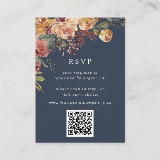 Rustic Bloom Floral QR Code Weddenschap RSVP Informatiekaartje (Voorkant)