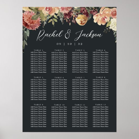 Rustic Bloom Floral Wedding Seating Chart Poster (Voorkant)