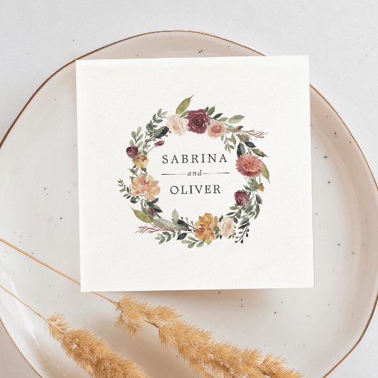 Rustic Bloom | Floral Wreath Personalized Wedding Servetten