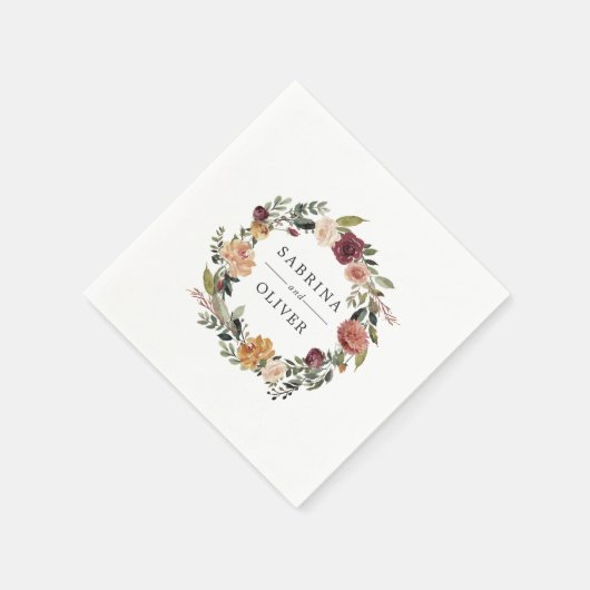 Rustic Bloom | Floral Wreath Personalized Wedding Servetten (Hoek)