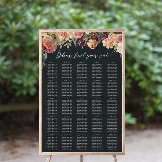 Rustic Bloom Floral XL Wedding Seating Chart Poster