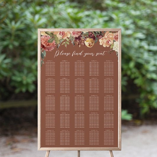 Rustic Bloom Floral XL Wedding Seating Chart Poster