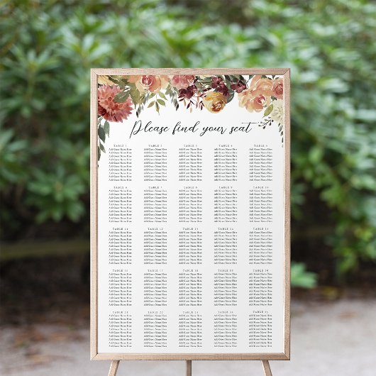 Rustic Bloom Floral XL Wedding Seating Chart Poster