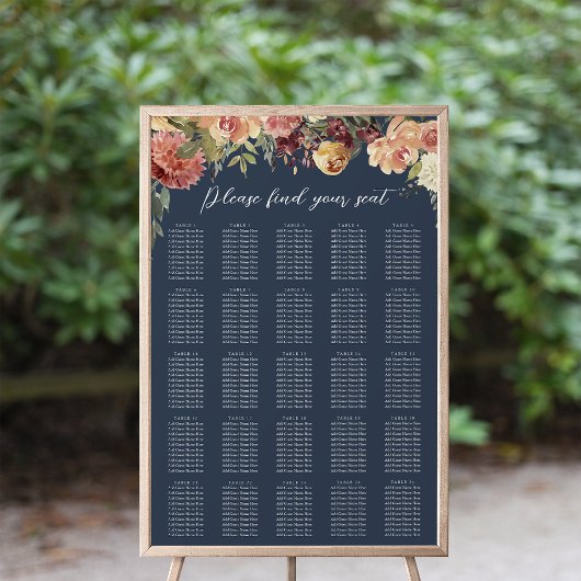 Rustic Bloom Floral XL Wedding Seating Chart Poster