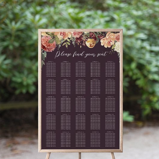 Rustic Bloom Floral XL Wedding Seating Chart Poster
