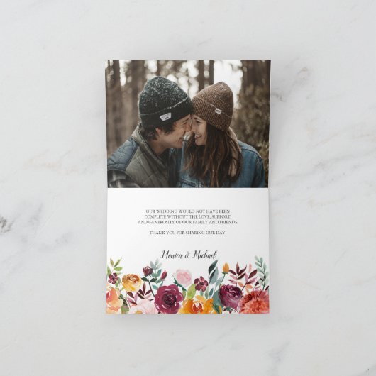 Rustic Bloom | Foto Huwelijk Dank u kaart (Binnen)