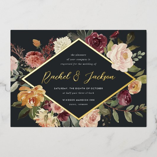 Rustic Bloom Geometric Floral Wedding Folie Uitnodiging (Voorkant)