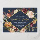 Rustic Bloom Geometric Floral Wedding Folie Uitnodiging (Voorkant)