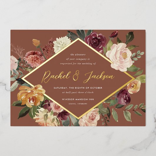 Rustic Bloom Geometric Floral Wedding Folie Uitnodiging (Voorkant)