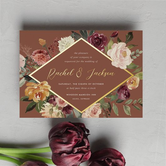 Rustic Bloom Geometric Floral Wedding Folie Uitnodiging