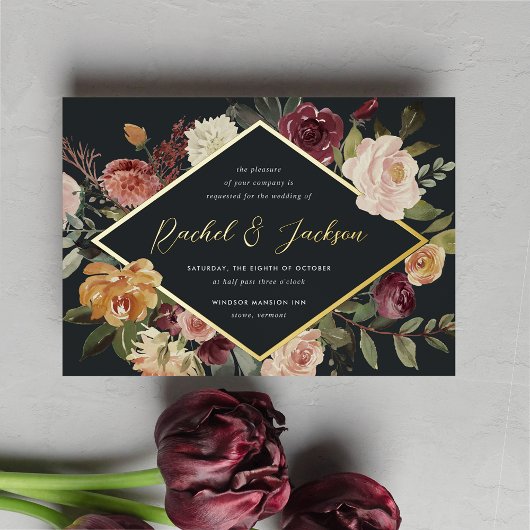 Rustic Bloom Geometric Floral Wedding Folie Uitnodiging