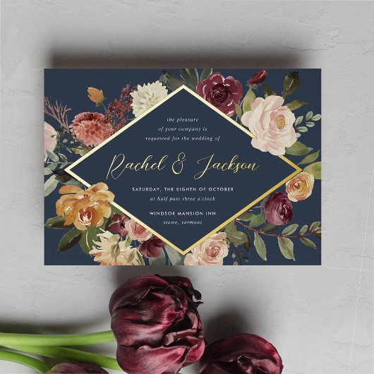Rustic Bloom Geometric Floral Wedding Folie Uitnodiging