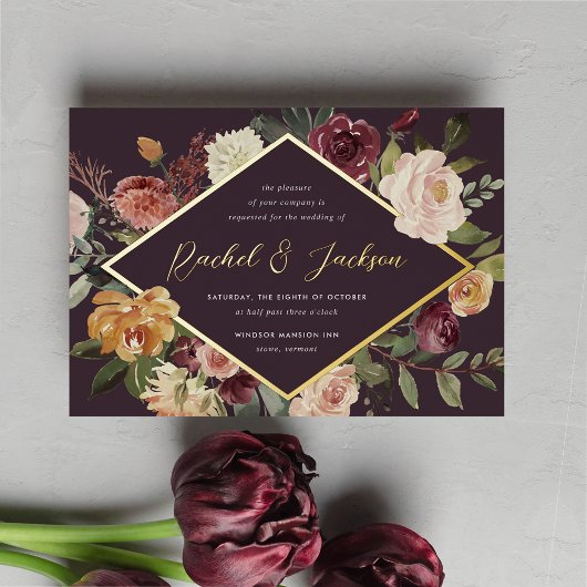 Rustic Bloom Geometric Floral Wedding Folie Uitnodiging