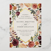 Rustic Bloom Geometric Waterverf Floral Wedding Folie Uitnodiging (Voorkant)