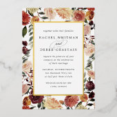 Rustic Bloom Geometric Waterverf Floral Wedding Folie Uitnodiging (Voorkant)