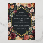 Rustic Bloom Geometric Waterverf Floral Wedding Folie Uitnodiging (Voorkant)
