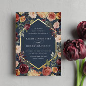 Rustic Bloom Geometric Waterverf Floral Wedding Folie Uitnodiging
