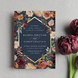 Rustic Bloom Geometric Waterverf Floral Wedding Folie Uitnodiging