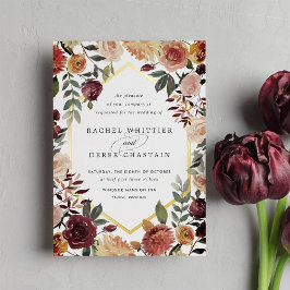 Rustic Bloom Geometric Waterverf Floral Wedding Folie Uitnodiging