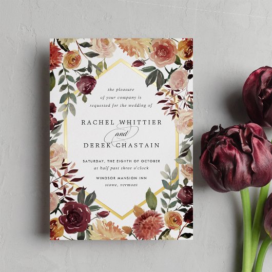 Rustic Bloom Geometric Waterverf Floral Wedding Folie Uitnodiging