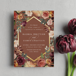 Rustic Bloom Geometric Waterverf Floral Wedding Folie Uitnodiging