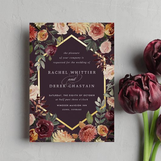 Rustic Bloom Geometric Waterverf Floral Wedding Folie Uitnodiging