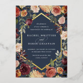 Rustic Bloom Geometric Waterverf Floral Wedding Folie Uitnodiging (Voorkant)