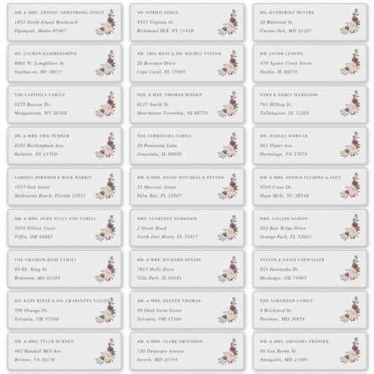 Rustic Bloom | Individuele gast Adresetiketten Sticker (Voorkant)