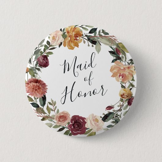Rustic Bloom Maid of Honor Ronde Button 5,7 Cm (Voorkant)