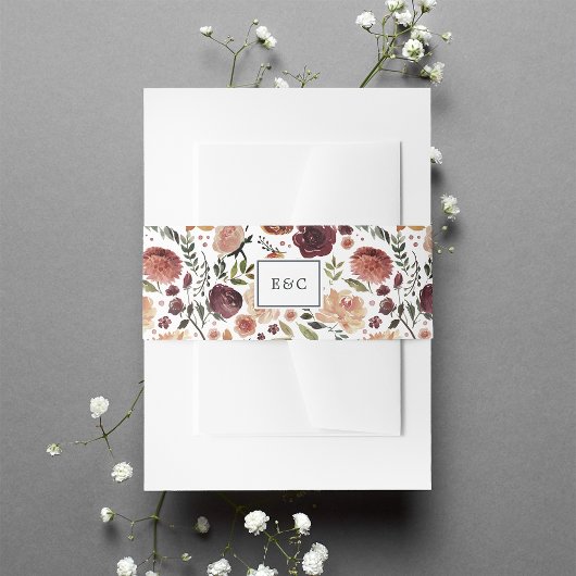 Rustic Bloom Monogram Uitnodigingen Wikkel
