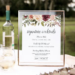 Rustic Bloom Signature Cocktail Menu Sign Poster<br><div class="desc">Nodig gasten uit om een favoriete libatie te pakken met ons charmante trouwbalbord. Het 11x14 barteken kenmerkt "handtekeningscocktails"in het schrijven van het kalligrafische manuscript. Pas met uw speciale drinken met zes gebieden van de douanetekst aan, en voeg uw initialen en trouwdatum langs de bodem toe. Dit bord is een mooie...</div>