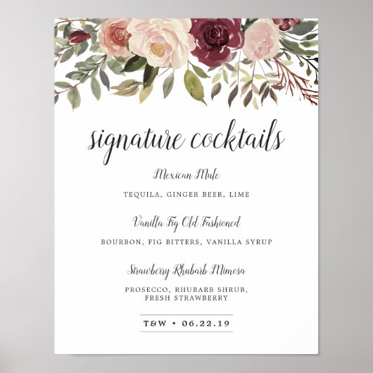 Rustic Bloom Signature Cocktail Menu Sign Poster (Voorkant)
