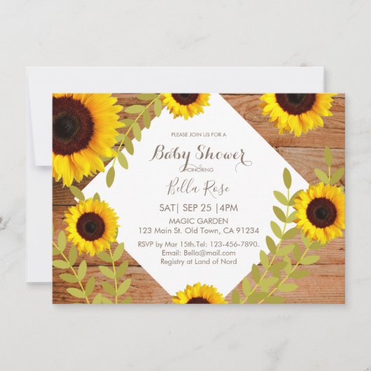 Rustic Bloom Sunflower Baby shower-uitnodiging (Voorkant)