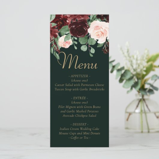Rustic Bloom | Terracotta en Marsala Red Floral Menu (Staand voorkant)