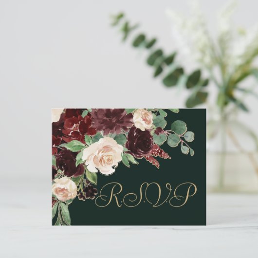 Rustic Bloom | Terracotta en Marsala Red RSVP Briefkaart (Staand voorkant)