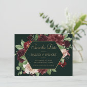 Rustic Bloom | Terracotta en Marsala Red Wreath Save The Date (Staand voorkant)