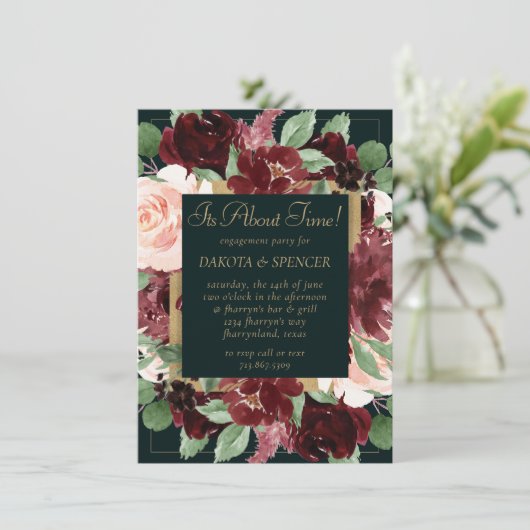 Rustic Bloom | Terracotta en Marsala Verloving Kaart (Staand voorkant)