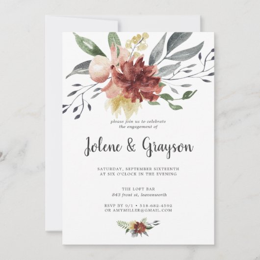 Rustic Bloom | Uitnodiging voor verlovingsfeest (Voorkant)